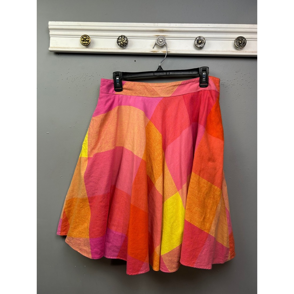 Liz Claiborne Skirt Womens 12 Pink Orange Yellow Linen Blend A-Line Colorblock